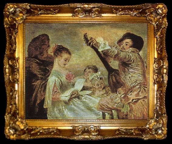framed  Jean-Antoine Watteau The Music Lesson, ta009-2